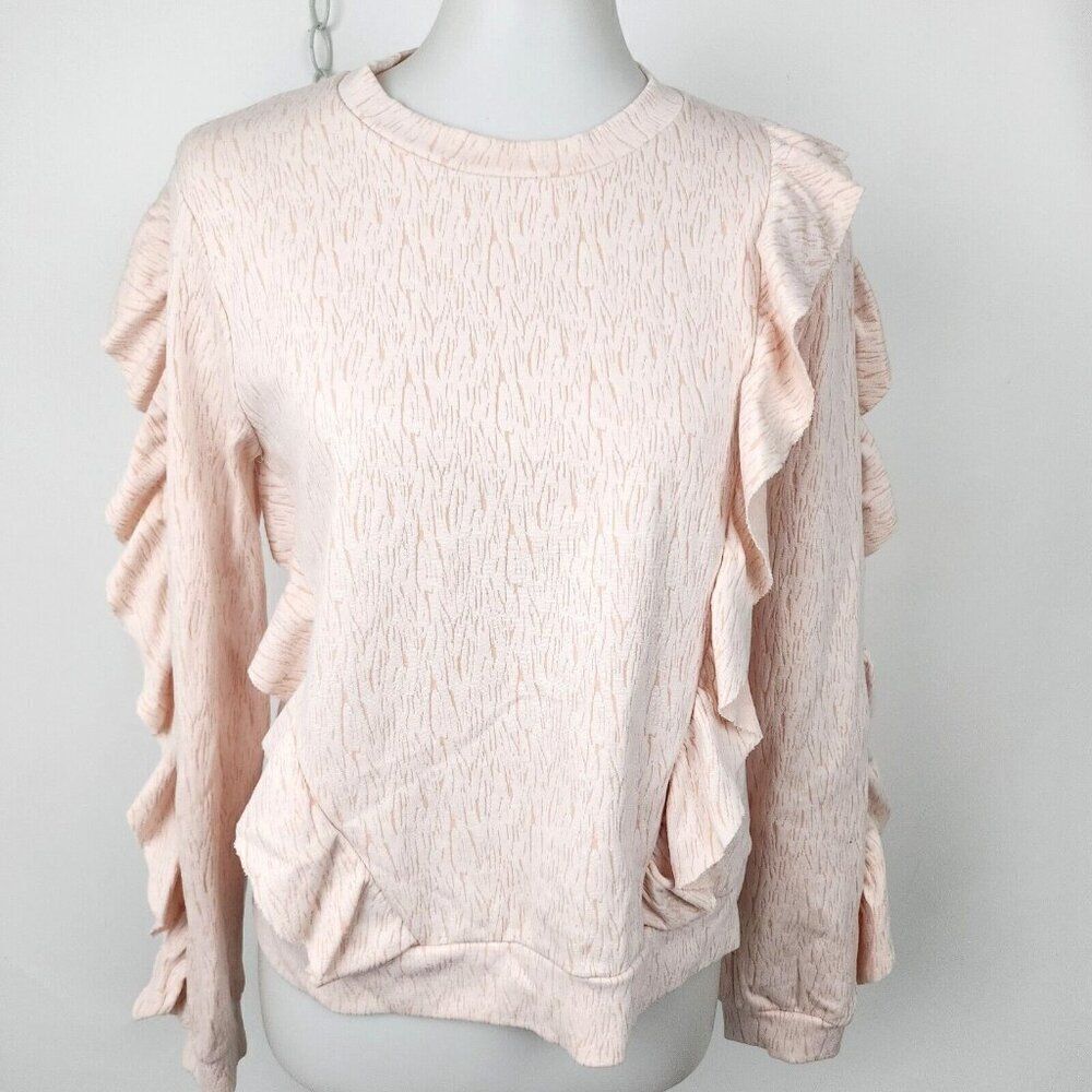Rachel Roy Ruffle Sleeve Pink Pullover Sweatshirt Top Womens M